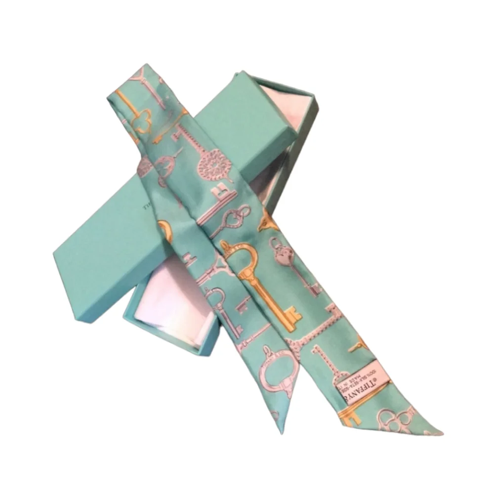BNIB AUTHENTIC TIFFANY & CO. 100% Silk Printed Twilly Scarf Gold & Silver - Picture 2 of 7